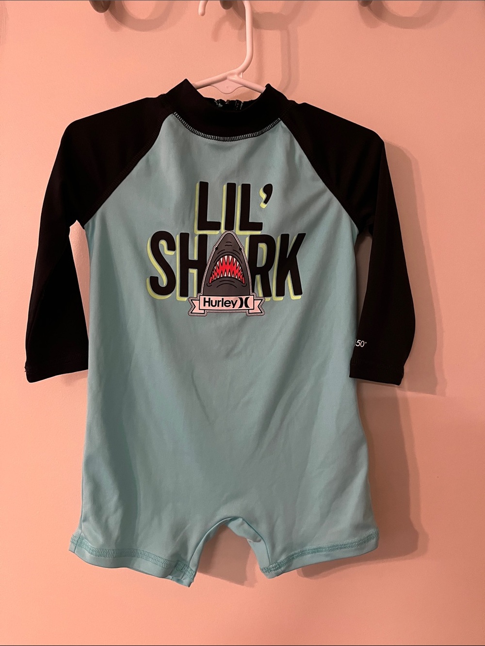 Hurley Kids Light Blue and Black 'Lil' Shark' Long-Sleeve Swim Suit